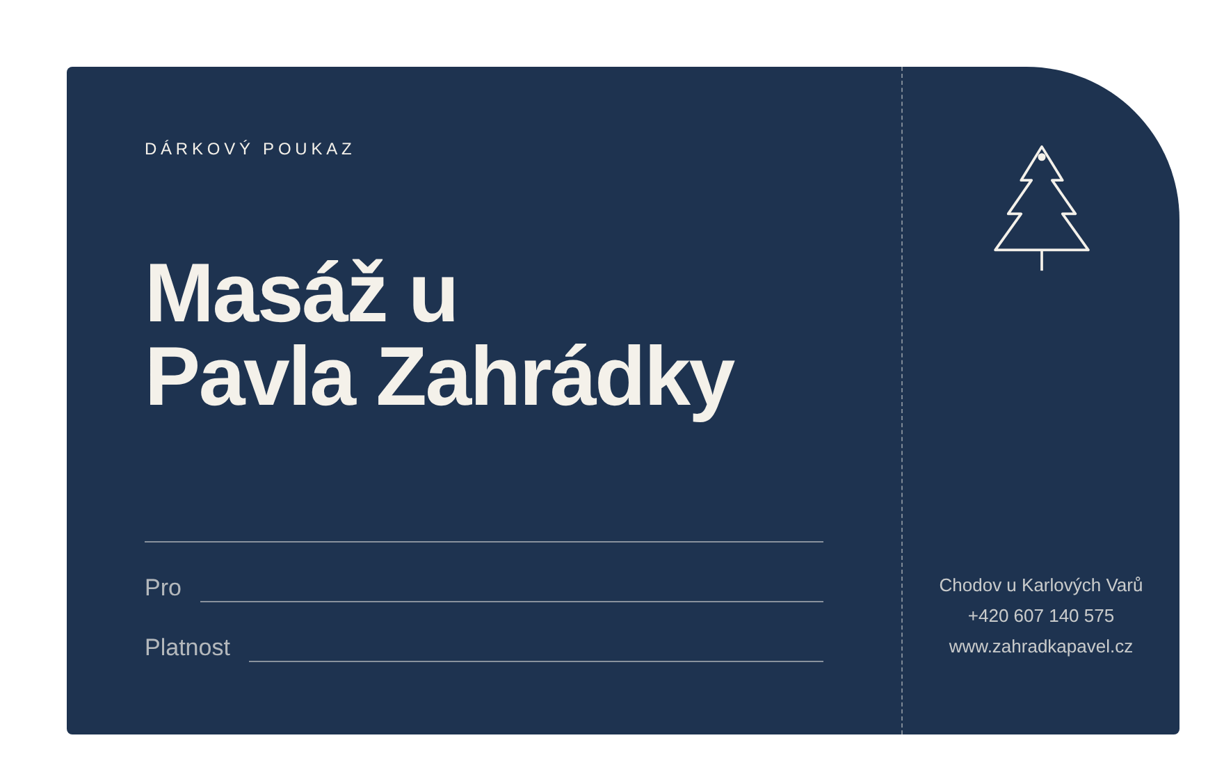 Dárkový poukaz Bc. Pavla Zahrádky na masáž u Pavla Zahrádky, Chodov u Karlových Varů, telefon +420 607 140 575